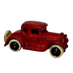 Vintage Roadster 1930’s Hubley Coupe Cast Iron Red/White/Blk Moveable GUC